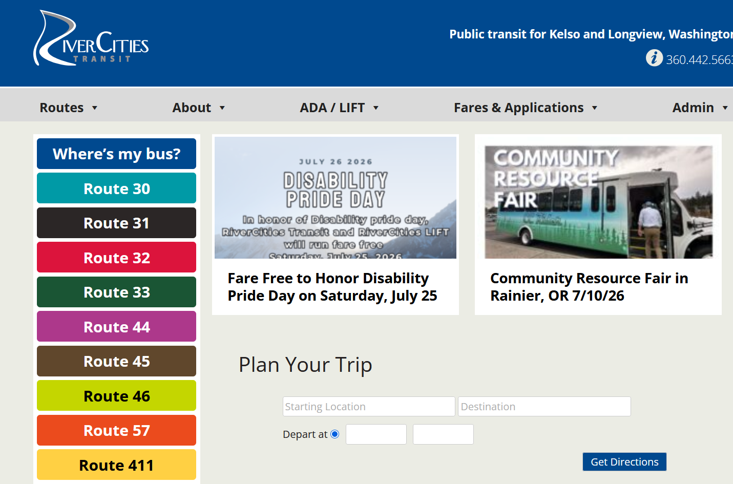 River cities transit website